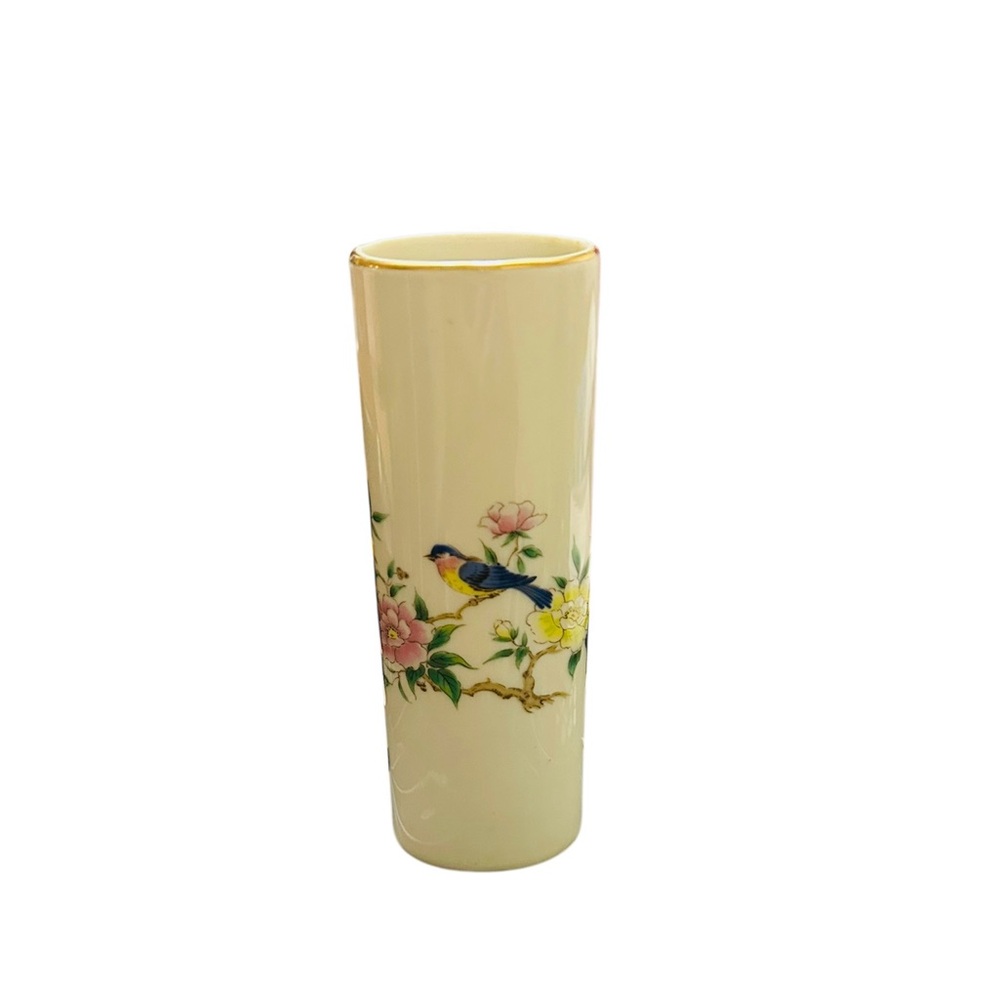 Vintage Otagiri Japan Vase Bird flowers Gold Trim 6 5/8" beautiful
